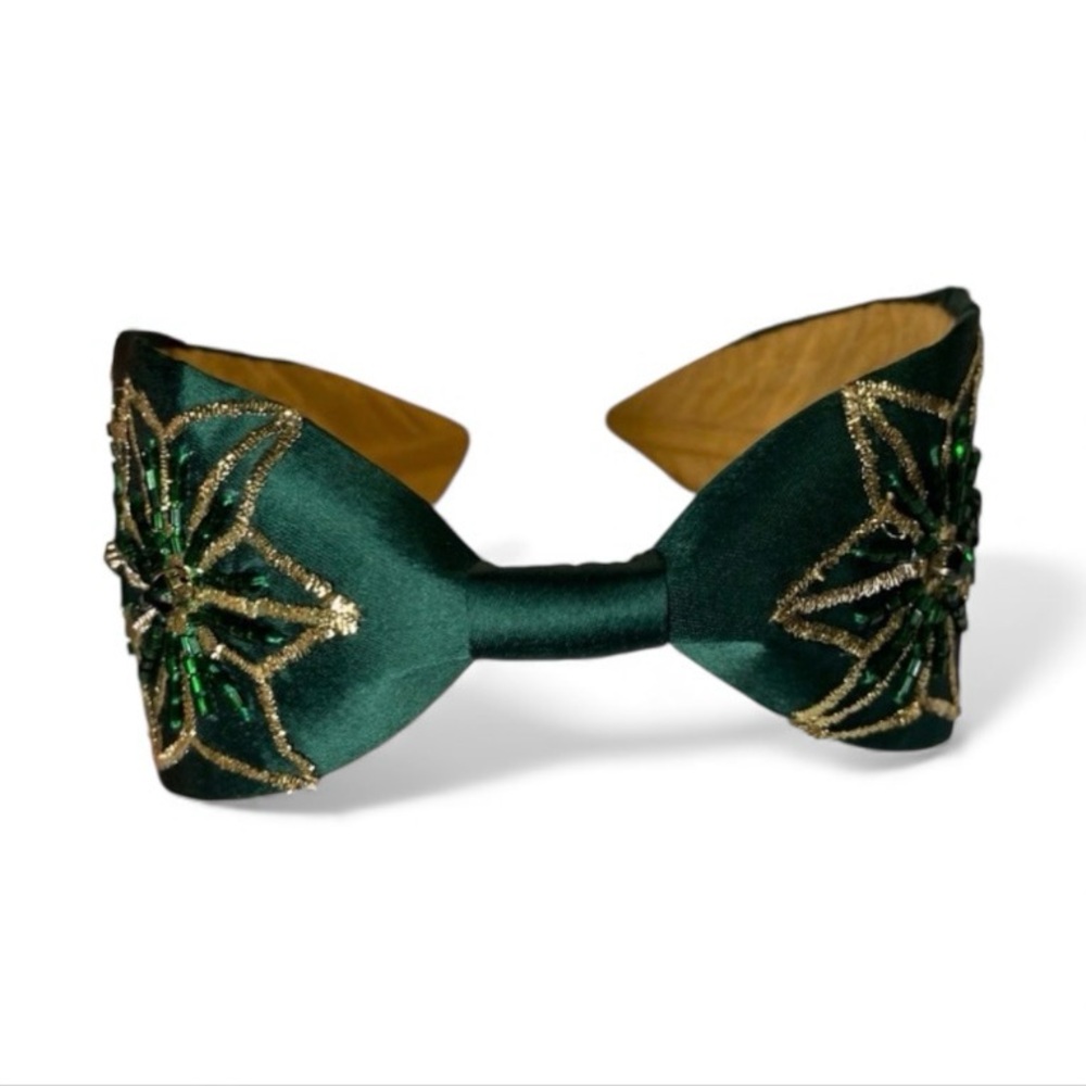 New Handmade NamJosh Headband Made in India in Emerald Green/Gold